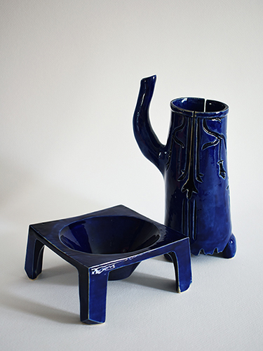 Two blue glased decorative ceramic vases