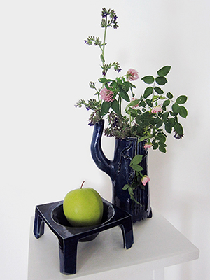 Two blue decorative ceramic glased vases